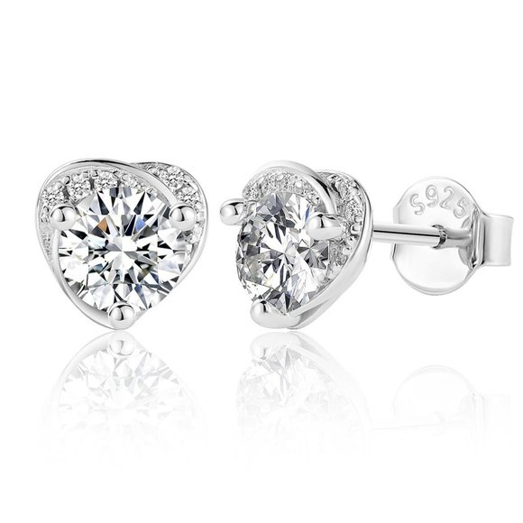 Certified 1ct. t.w. Moissanite Diamond Heart Halo Stud Earrings NEW - Picture 1 of 11